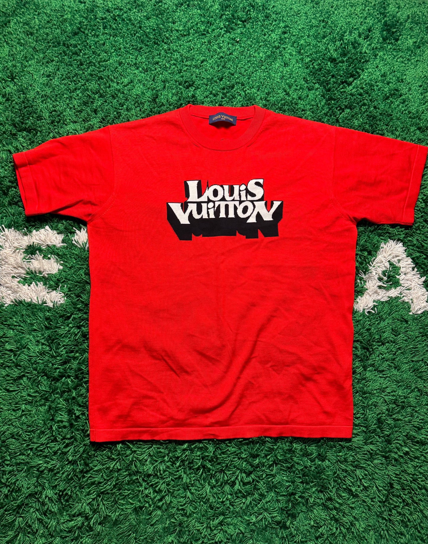 Rotes T-Shirt mit Grafik aus Baumwollstrick von Louis Vuitton