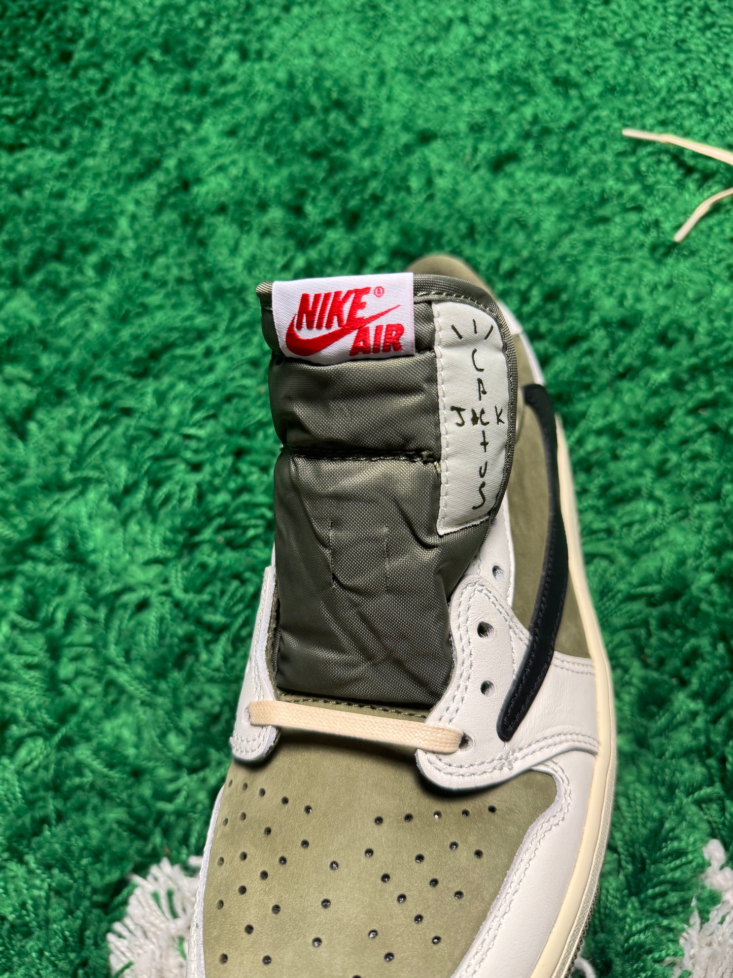 Travis Scott Jordan 1 Low Reverse Olive Sample